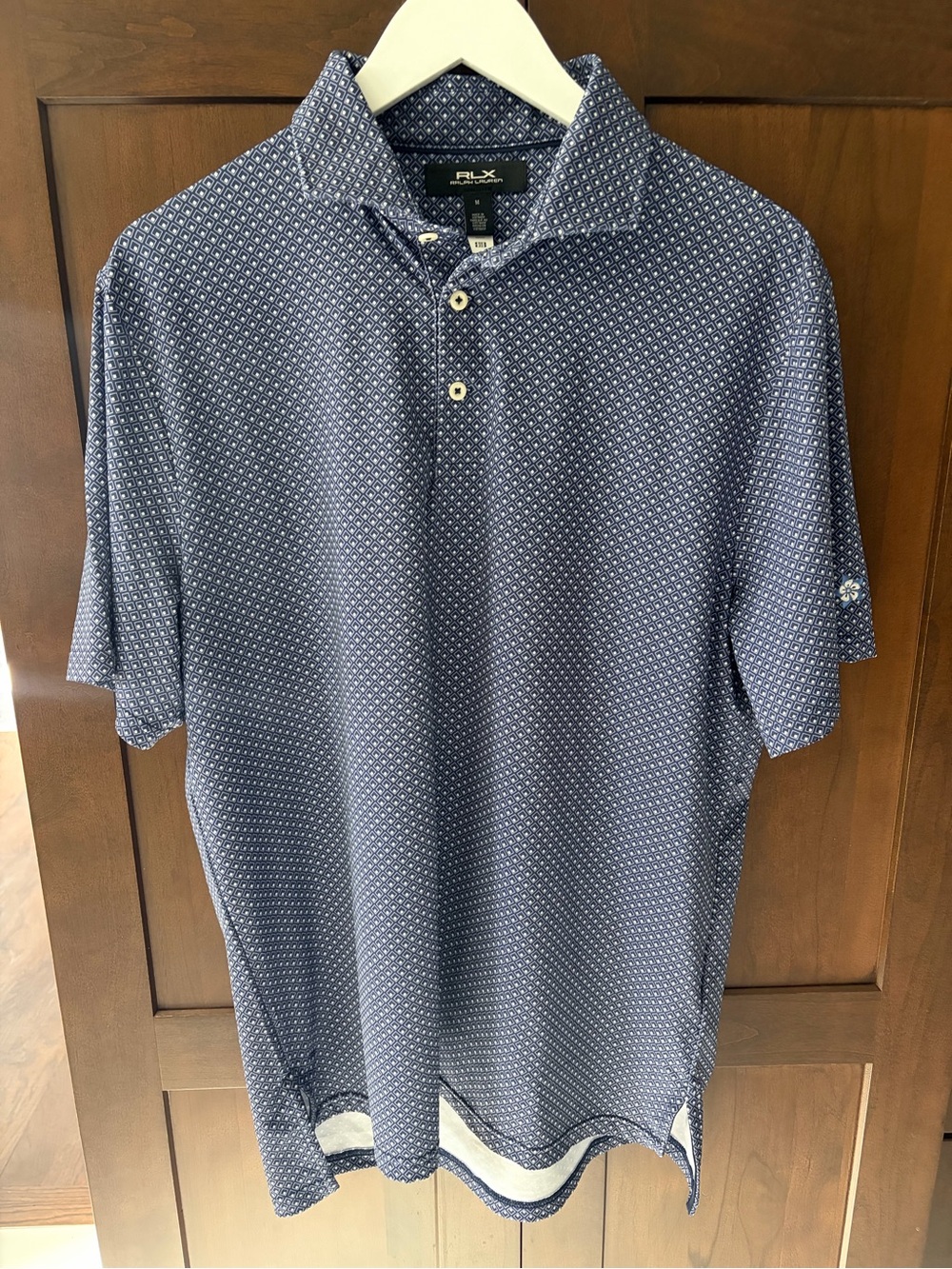Ralph Lauren RLX Navy Polo with White Microdot Print